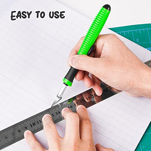 Exacto Knife, 1 Pack Craft Knife with Extra 10 Pcs High Carbon Steel Blades, Sharp Hobby Knives for Crafting, Precision, Exacting for Home and Studio Use - style: Green (Retractable) – 1 Knife / 10 Blades