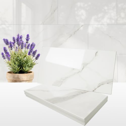 Vamos Tile Peel & Stick Backsplash, Glossy 22-Piece 6''x12'' Subway Tile - color: Statury White with White Grout