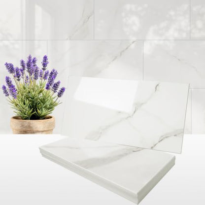 Vamos Tile Peel & Stick Backsplash, Glossy 22-Piece 6''x12'' Subway Tile - color: Statury White with White Grout