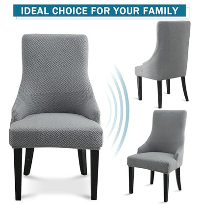 Liykimt Stretch Wingback Side Chair Slipcover-Accent Chair Cover Jacquard with Arm,Washable Upholstered Arm Dining Chair with Nailed Trim Protector for Dining Living Room - color: Gray/Jacquard