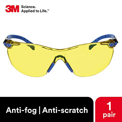 3M Safety Glasses, Solus 1000, Scotchgard Amber Lens, Blue/Black Frame - style: Amber Lens, Blue/Black Frame