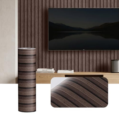 118" x 15.8" Peel and Stick PVC Faux Wood Slat Wall Panels - color: Dark Brown