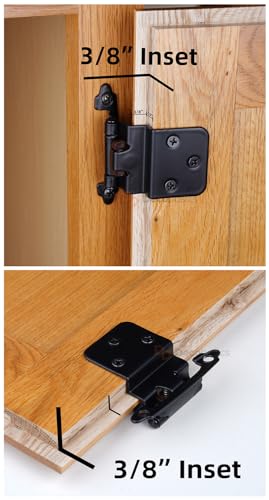 DecoBasics 3/8" Inset Cabinet Hinges Black (25 Pair -50 Pcs) Offset Self Closing Matte Black Cabinet Hinges for Kitchen Cabinets w/Bumpers & Upgraded Screws - color: Matte Black, size: 50 Pack