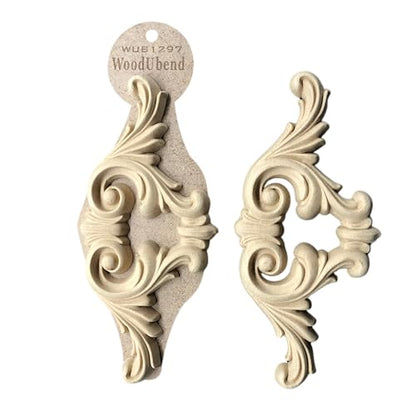 WoodUbend WUB1297 Pack of 2 Pediments - Wood Appliques - Heat Bendable & Flexible Onlays 10x21cm - DIY Craft, Furniture & Home Decor - Easy to Apply & Paint - Versatile, Reusable & Durable Decals - size: WUB1297