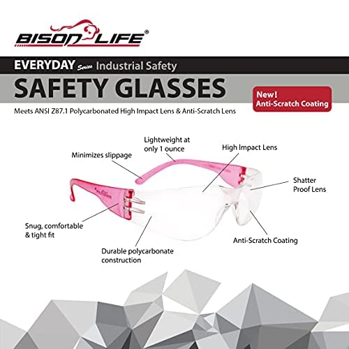 BISON LIFE Clear/Color Safety Glasses for Men & Women ANSI Z87.1, 6 Pack - color: Clear/6 Colors