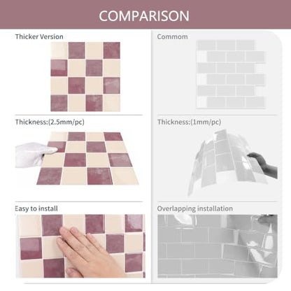 10 Sheets Upgraded Thicker Design Tile Peel and Stick Backsplash - color: Pink