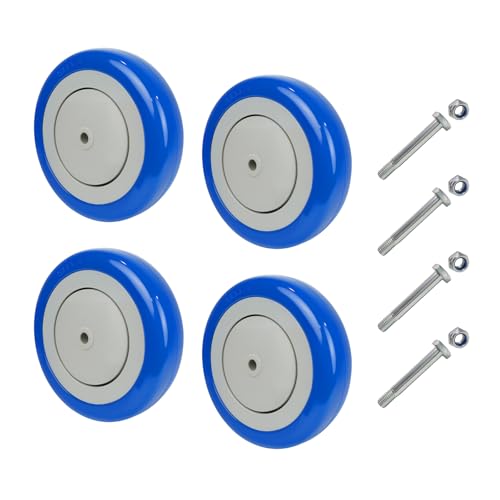 5" Wheels for Cart, 3/8" Axle Polyurethane Shopping Cart Wheels Replacement Casters (4 Wheel, Blue) - style: Blue(3/8'' Bore)
