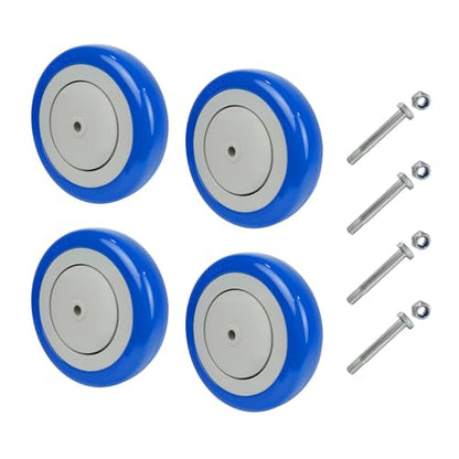 5" Wheels for Cart, 3/8" Axle Polyurethane Shopping Cart Wheels Replacement Casters (4 Wheel, Blue) - style: Blue(3/8'' Bore)