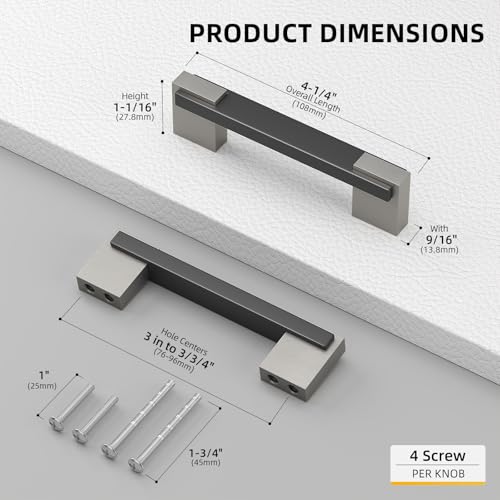 Rergy 20 Pack 3 Or 3-3/4 Inch Hole Spacing Black and Nickel Cabinet Pulls - color: Black and Brushed Nickel, size: Hole Center: 3in(76mm) and 3 3/4in(96mm)