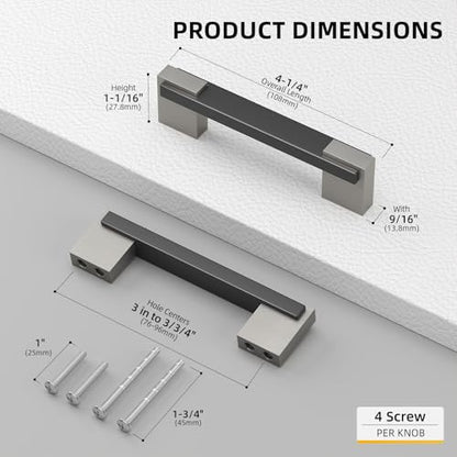 Rergy 20 Pack 3 Or 3-3/4 Inch Hole Spacing Black and Nickel Cabinet Pulls - color: Black and Brushed Nickel, size: Hole Center: 3in(76mm) and 3 3/4in(96mm)