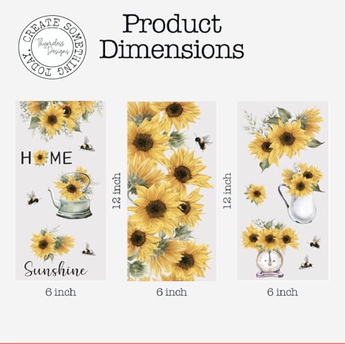 Rub on Transfers for Crafts and Furniture | 3 Design Sheets 6”x 12” | Home Decor Transfers | Furniture and Craft Decals | by Thymeless Designs (A Pocketful of Sunflowers) - style: A Pocketful of Sunflowers