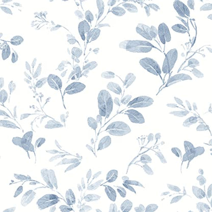 RoomMates Dancing Leaves Peel and Stick Wallpaper - color: Blue/White