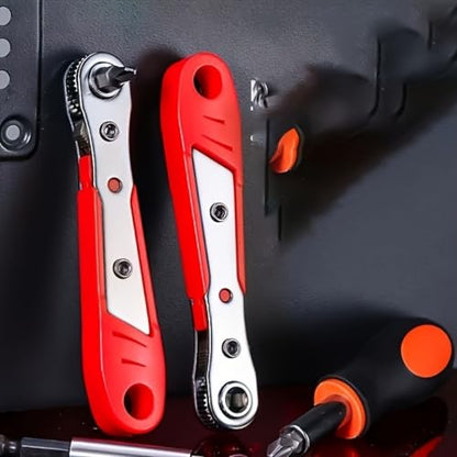 Steel Screwdriver, Suitable For Confined Spaces, Motorless, Red Right-Angle Tool With Ratchet Forward/Backward Function