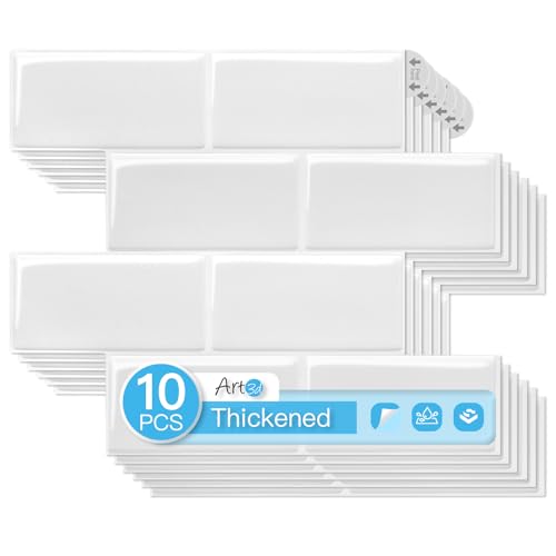 Art3d Faux Ceramic Subway Tile Peel and Stick Backsplash, 10-Pack, White - color: White