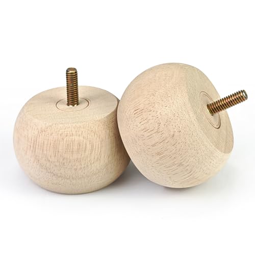 2 Inch Wood Furniture Legs Set of 4 Round Bun Feet Dresser Cabinet Sofa - size: 2inch
