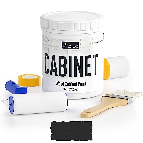 DWIL Cabinet Paint All Match - 32 OZ Black | Waterproof, No Sanding, Low Odor | Kitchen and Bathroom Cabinet Makeover Kit