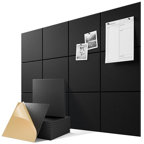 6 Pack Self-Adhesive Sound Proof Foam Panels for Walls 12"x12"x0.4" Fabric - color: Black, size: Basic 6-Pack