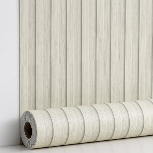 Haimin Wood Grain Slat Wall Panels Peel and Stick Faux Wood Thick Wallpaper - color: Beige