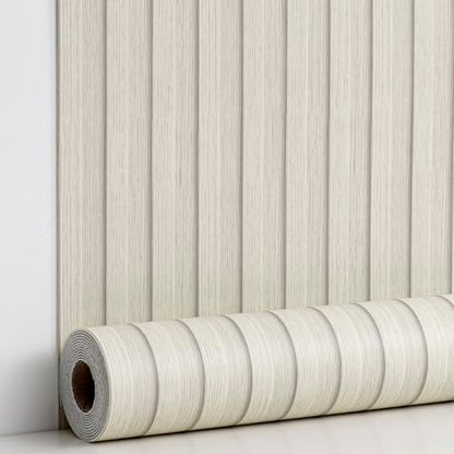 Haimin Wood Grain Slat Wall Panels Peel and Stick Faux Wood Thick Wallpaper - color: Beige