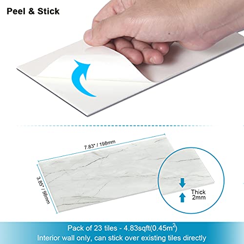 BeNice Peel and Stick Tile Backsplash Bathroom Gray White 23pcs - color: Gray White Line