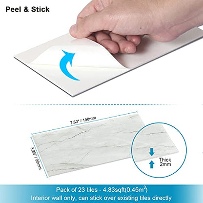 BeNice Peel and Stick Tile Backsplash Bathroom Gray White 23pcs - color: Gray White Line