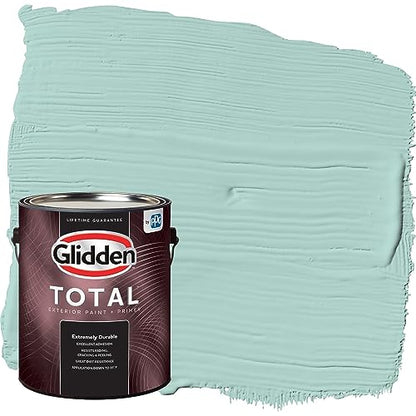Glidden Total Exterior Paint & Primer All-in-One, Cassiopeia/Aqua-Green, Semi-Gloss, 1 Gallon - color: Cassiopeia, size: 128 Fl Oz (Pack of 1)