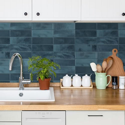 Alwayspon 12×12inch×10Pcs 2.5mm Thick Version Deep Blue Marble Style 3D Vinyl Backsplash Tiles, Self-Adhesive Peel and Stick Wall Tile Stickers Stick on Subway Tiles for Kitchen Bathroom Wall - color: Deep Blue