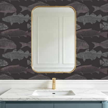 Peel and Stick Wallpaper, Dark Background Fish Sketch Pattern, 236in x 17.7in, Waterproof Vinyl, Removable Reusable, Eco-Friendly, for Bedroom Living Room Rental Apartment - color: Green04, size: 17.7" x 236.2"
