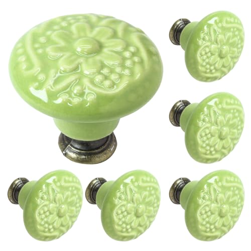Biaungdo 6 Pcs Grass Green Ceramic Kitchen Cabinet Knobs - color: Grass Green