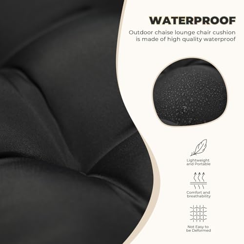 76 x 22 x 4.7 Waterproof Chaise Lounge Chair Cushion Outdoor Black - color: Black, size: 1 Pack