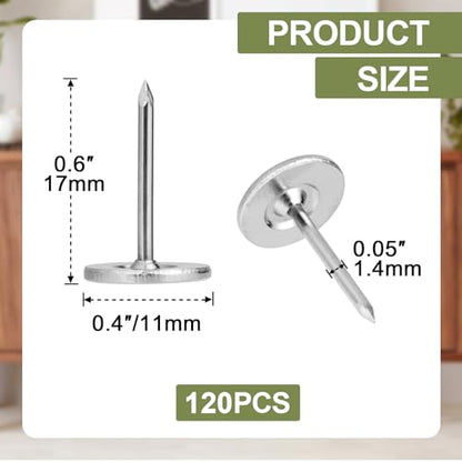 120pcs Flat Head Thumb Tacks for Wall, Silver, 0.4" x 0.6" - color: Silver, 120pcs