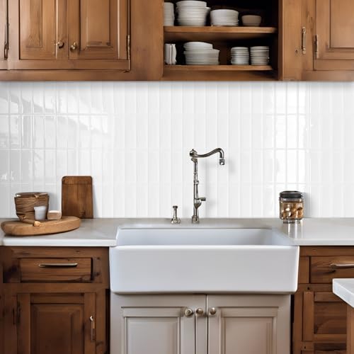 White Backsplash Tile Peel and Stick for Kitchen Wall,Subway 10-Sheet - color: Pure White