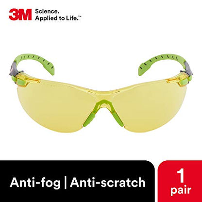 3M Safety Glasses, Solus 1000, Scotchgard Amber Lens, Green/Black Frame - style: Amber Lens, Green Black Frame