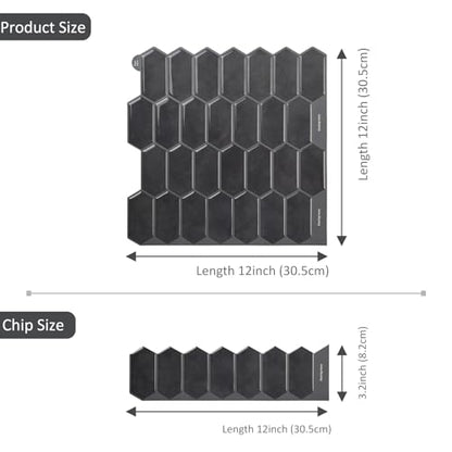 Alwayspon 10 Sheets 12" x12inch Black 3D Vinyl Backsplash Tiles, Self-Adhesive Peel and Stick Wall Tile Stickers Stick on Subway Tiles for Kitchen Bathroom Wall - color: Black