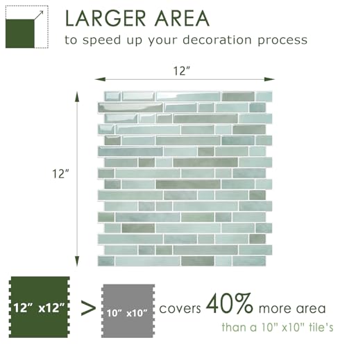 STICKGOO Thicker Peel and Stick Backsplash Tile for Kitchen and Bathroom - color: Solna Green