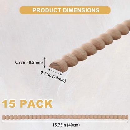 Soengsau 15-Pack 15.75" Unfinished Wood Beaded Trim - Easy to Paint, Cute Decorative Molding DIY Craft for Furniture Frame, Mirror Edge, Wall, Door, Closet, Dresser, Shelf - size: 0.71" (18mm)
