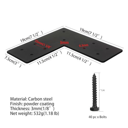 4packs Black L Brackets Corner Brace 90 Degree Right Angle Metal Heavy Duty Angle Bracket for Wood Furniture Shelf Cabinet Repair Support Joint Fastener with Screws 7.5x7.5x3” Large Connector - size: 4packs-Flat L shape