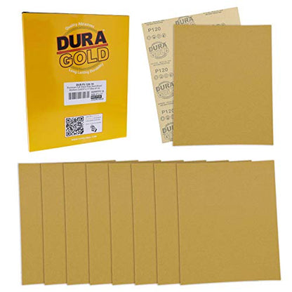 Dura-Gold Premium 9" x 11" Gold Sandpaper Sheets, 120 Grit (Box of 10) - size: 120-Grit