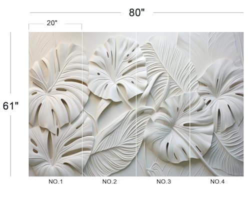 Modern 3D White Monstera Leaf Textured Wallpaper Peel and Stick - color: No.35, size: 80" x 61"