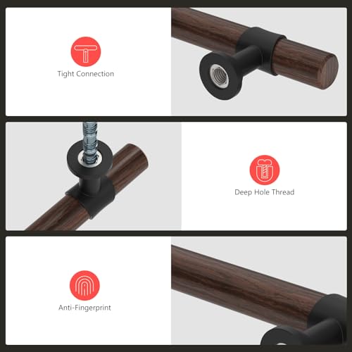 homdiy 10 Pack 3 Inch Hole Center Wood Cabinet Pulls Black Cabinet Handles - color: Walnut Wood Grain& Black, size: 3 in Hole Centers