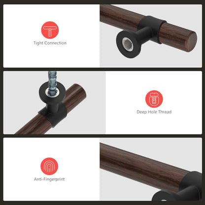 homdiy 10 Pack 3 Inch Hole Center Wood Cabinet Pulls Black Cabinet Handles - color: Walnut Wood Grain& Black, size: 3 in Hole Centers