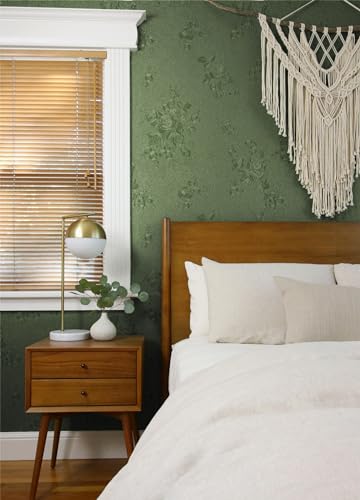 118"x17.7" Peel and Stick Wallpaper Green Thicken Floral Embossed Wallpaper - color: Green, size: 17.7" x 118"