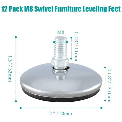Bivethoi M8 Furniture Leveling Feet, 12 Pack, 2 Inch OD - size: M8 (2 inch)