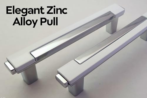 CAYBO 3.77 Inch (96mm) Gold Drawer and Cabinet Handle Set Unique Modern Kitchen Cabinet Pulls and Handles Chrome with White Trim, Pack of 5 - color: Chrome White, size: 5 Pack 3.77"/96mm