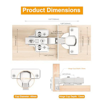 2-Pack Soft Close 40mm Cup Cabinet Hinges for Thick Door(18-28mm) - size: Half Overlay