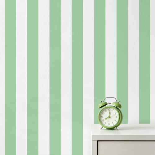 Green and White Striped Wallpaper Peel and Stick Wallpaper Self-Adhesive Removable Waterproof Wall Paper for Walls Modern Vinyl Film 17.3”x1200” - color: Green/White Striped, size: 17.3" x 1200"