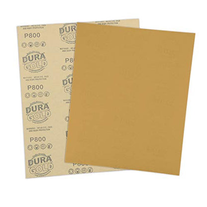 Dura-Gold Premium 9" x 11" Gold Sandpaper Sheets, 800 Grit (Box of 10) - size: 800-Grit