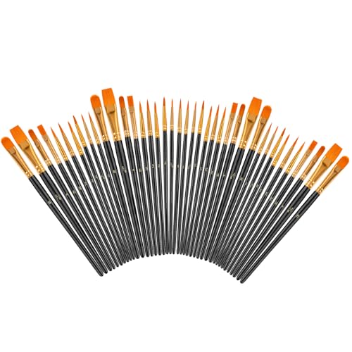 Soucolor 40-Pc Round Tip Paint Brushes, Acrylic Oil Watercolor, Black - color: Black, size: 40-Pack
