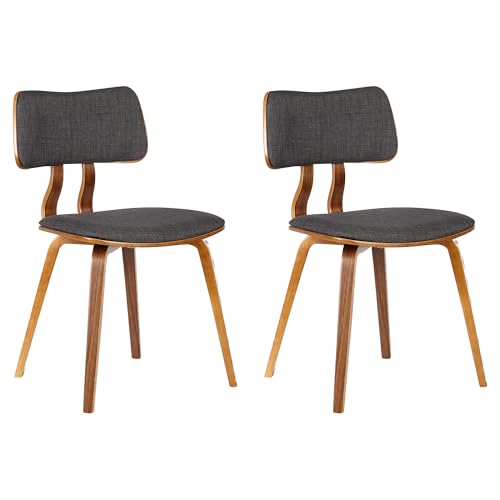 Armen Living Jaguar Mid-Century Dining Chair in Walnut Wood and Charcoal Fabric - Set of 2 - color: Charcoal/Walnut, size: Set of 2