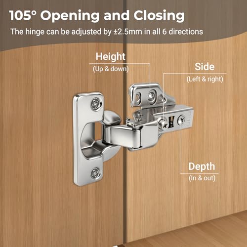 4 Pack Soft Close Inset Cabinet Hinges 35mm, 3D Hydraulic - size: Inset